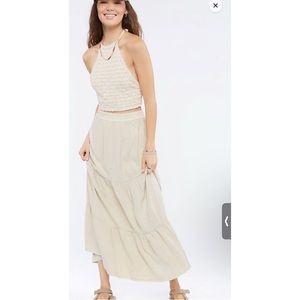 Beige tiered maxi skirt